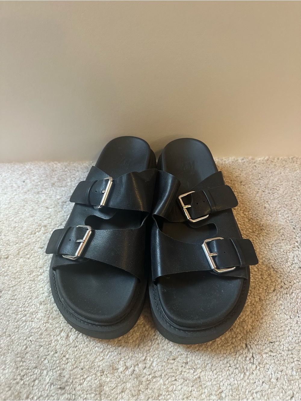 H&M Black Double-Buckle Slide Sandals